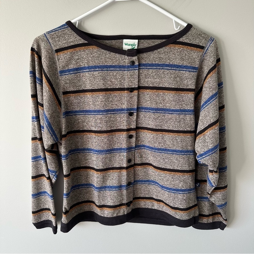 Wrangler Vintage 80's Shirt Striped Long Sleeve Medium Button Henley Retro
